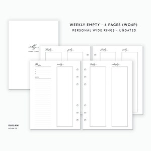 Personal Wide Weekly Planner Inserts, Erin Condren Inserts, Weekly Agenda, Weekly Planner Printable, Personal Wide Inserts, Undated Weekly