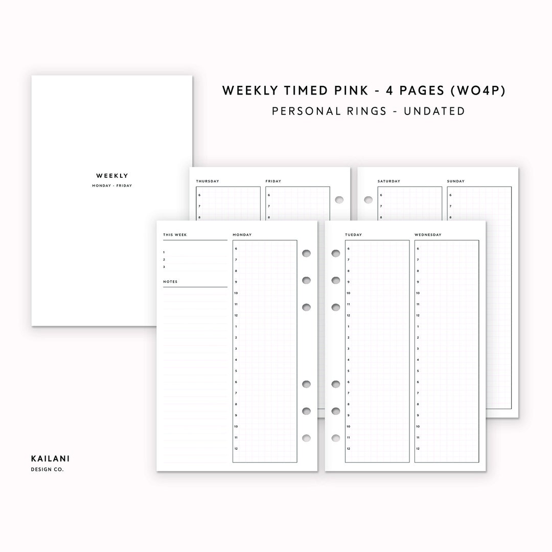 Personal Rings Printable Insert, Timed Weekly Planner (PDF Pattern) - Etsy