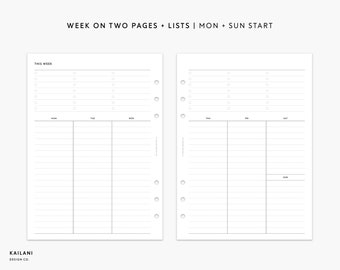 A5 Weekly Planner Printable Week on Two Pages Wo2p - Etsy