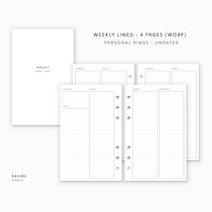 Personal Inserts Printable, Personal Rings, Erin Condren Inserts, Printable Weekly Planner, Instant Download, Undated Weekly, Minimalist