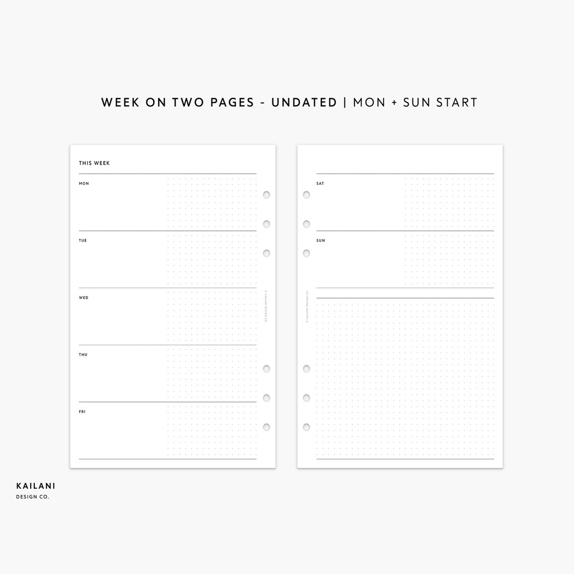 Half Letter Undated Weekly Planner Printable Planner Inserts, Week on ...