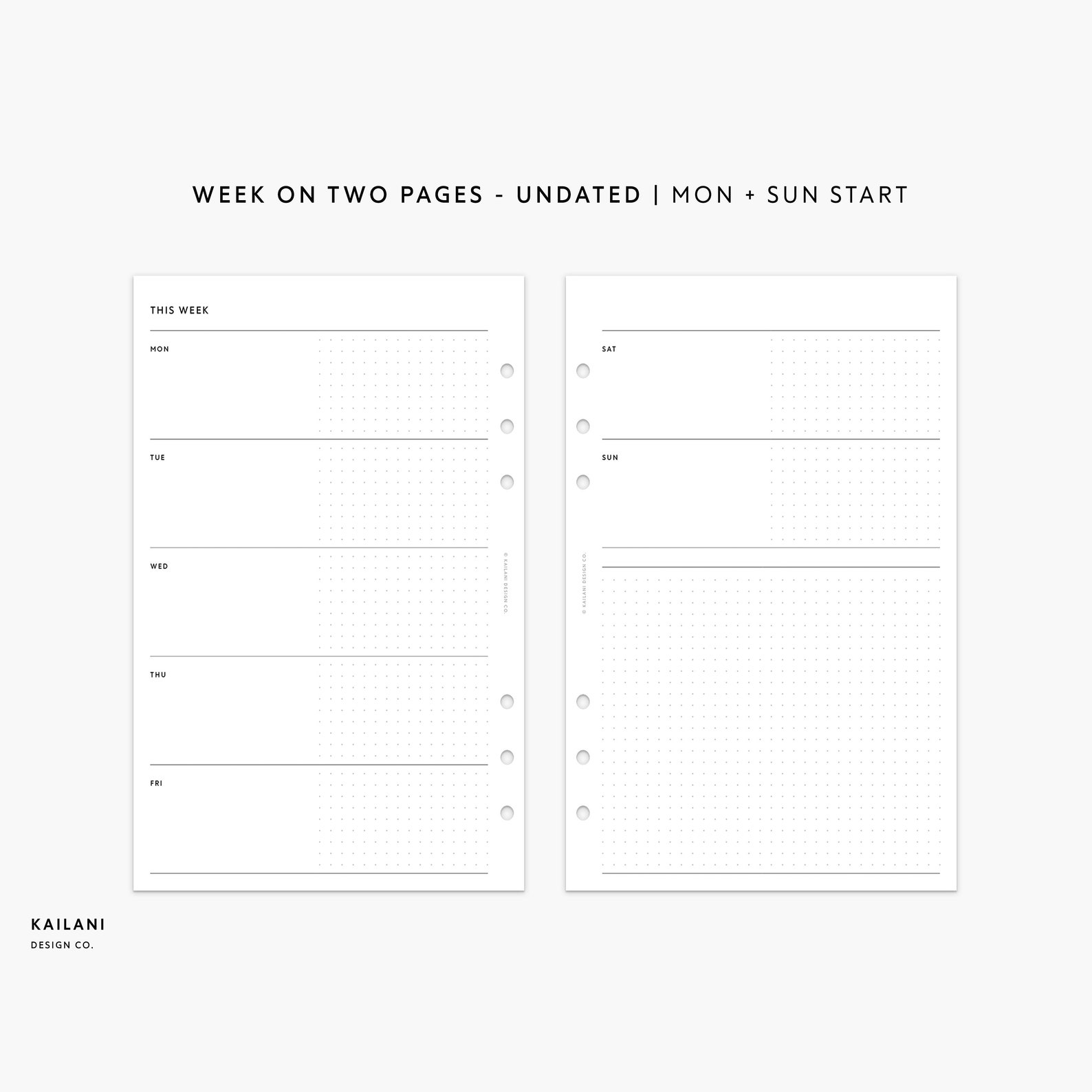 Half Letter Undated Weekly Planner Printable Planner Inserts, Week on ...