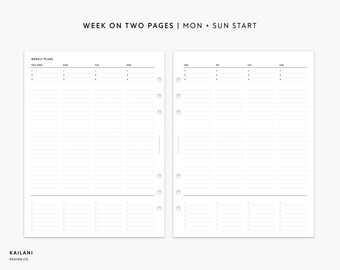 A5 Wide Undated Weekly Planner Inserts, WO2P (Digital Download)