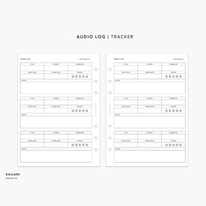 B6 Rings Audio Log, Printable B6 Insert, Audio Tracker & Podcast Review Planner Pages