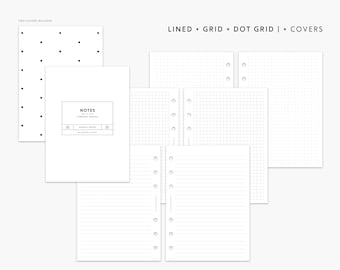 Druckbare Notizen A6 Einlage, Punktraster, liniert, Gitter Notizen, Notizen Planer Nachfüllseiten, A6 Planer Notizen, Minimal druckbare Planer Einlagen