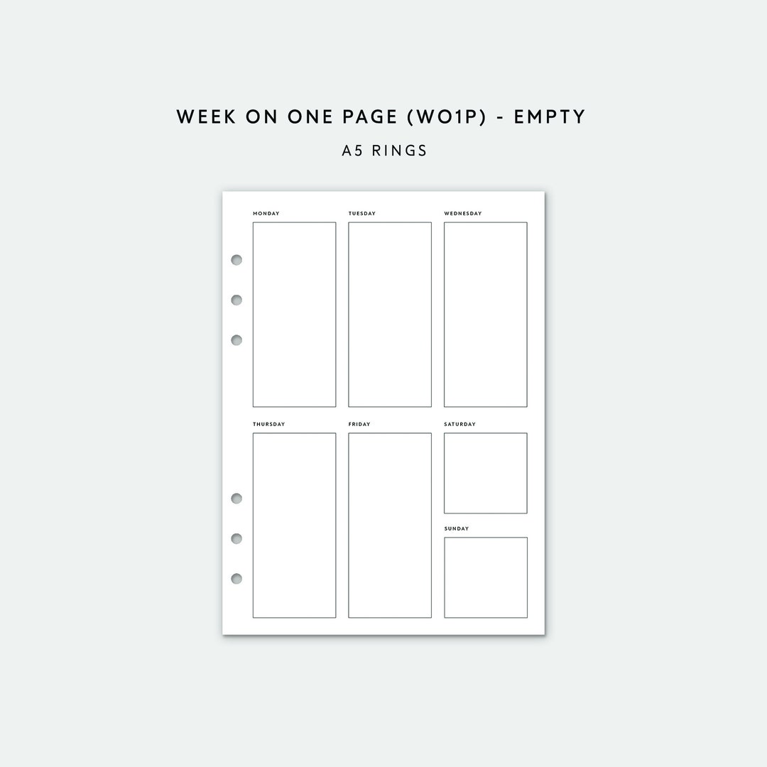 A5 Weekly Planner Inserts, Week on One Page (digital Download) - Etsy