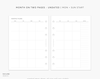 PRINTABLE A5 Monthly Planner Printable, Month on Two Pages Printable ...