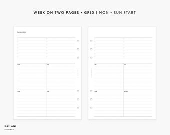A5 Undated Weekly Planner Printable Planner Inserts, Week on Two Pages, WO2P, Undated Weekly, A5 Habit Tracker, A5 GRID