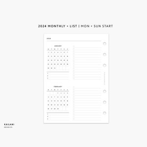 A6 2024 Month At A Glance, Monthly Printable Planner, Monthly Printable Inserts, A6 size, A6 List