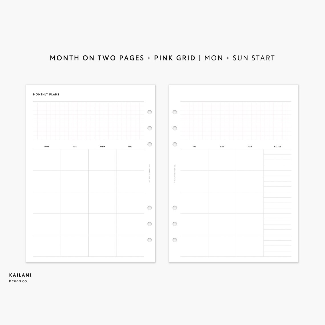 A5 Monthly Planner Printable Insert, UNDATED Month on Two Pages ...