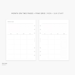 A5 Monthly Planner Printable Insert, UNDATED Month on Two Pages Printable, Printable Monthly Planner Inserts, A5 Planner Printable Monthly