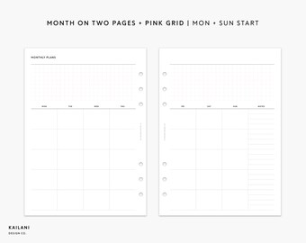 A5 Monthly Planner Printable Insert, UNDATED Month on Two Pages Printable, Printable Monthly Planner Inserts, A5 Planner Printable Monthly