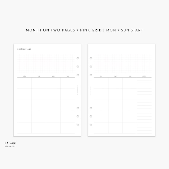 A5 Monthly Planner Printable Insert UNDATED Month on Two - Etsy