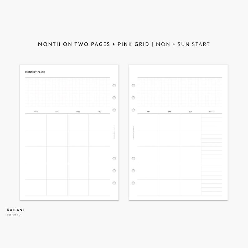 A5 Monthly Planner Printable Insert, UNDATED Month on Two Pages ...