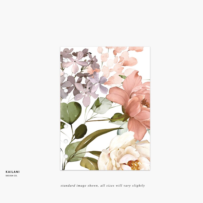 May include: A floral design featuring pink, white, and purple flowers with green leaves on a white background.