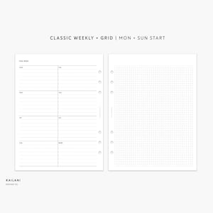 A5 Wide Undated Weekly Planner Inserts, Week on One Page, WO1P, WO2P