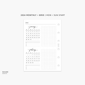 Pocket At A Glance Monthly Planner Printable, 2024 Monthly, Two Months On One Page, Filofax Inserts, Pocket Grid, Pocket 2024 Calendar