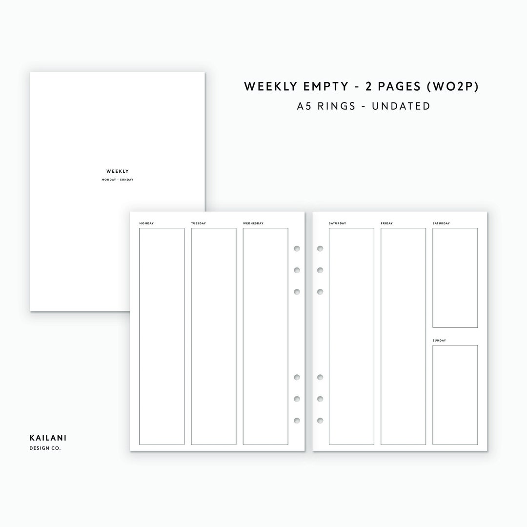 A5 Weekly Planner Inserts, Erin Condren Inserts, Week on Two Pages ...