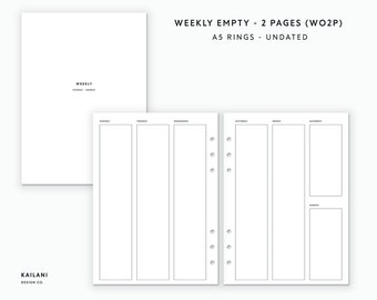 Feuillets A5 pour agenda hebdomadaire, une semaine sur deux pages (patron PDF)