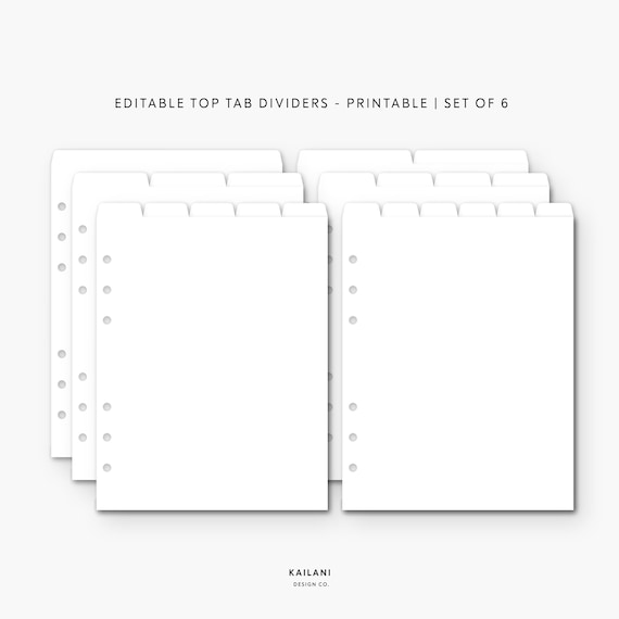 A5 Editable Dividers Printable Divider Tabs Top Tab Dividers - Etsy