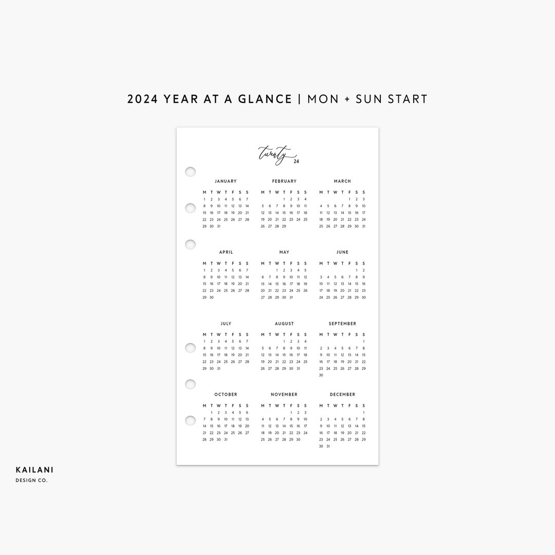 FCC 2024 Calendar Printable, 2024 Year at A Glance, Year on 1 Page