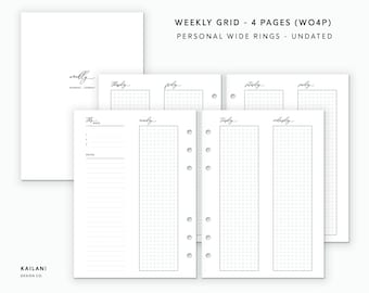 Personal Wide Weekly Grid Planner Inserts (PDF Pattern)