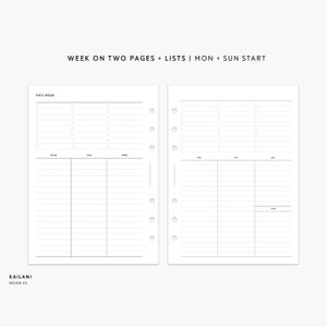 B6 Rings Undated Weekly Planner Inserts, Week on Two Pages, WO2P, Printable Weekly Planner, Undated Weekly, B6 Inserts, B6 LISTS