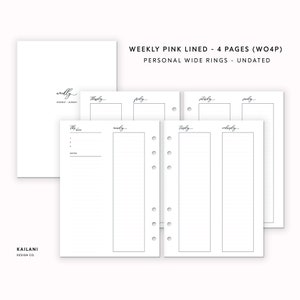 Personal Wide Weekly Planner Inserts, Erin Condren Inserts, Weekly Agenda, Weekly Planner Printable, Week on 4 Pages, Undated Weekly