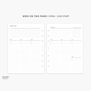 B6 Rings Undated Weekly Planner Inserts, Week on Two Pages, WO2P, Printable Weekly Planner, Undated Weekly, B6 Inserts