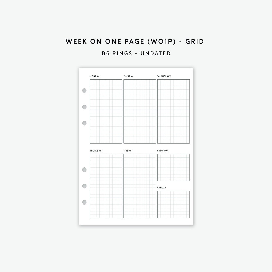 B6 Rings Weekly Planner Inserts, Grid Format (PDF Pattern) - Etsy