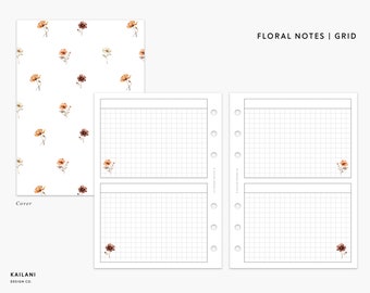 A5 Wide Floral Grid Notes, Pink Journal Inserts (PDF Pattern)