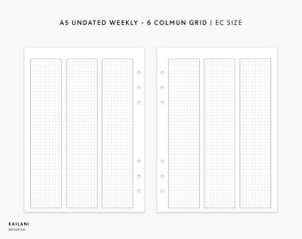 Inserts de planificateur hebdomadaire A5, inserts Erin Condren, semaine sur deux pages, inserts EC, inserts A5, hebdomadaire non daté, 6 colonnes, grille hebdomadaire A5