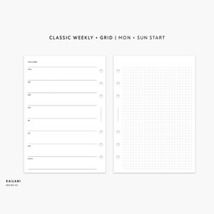 Personal Wide Undated Weekly Planner Inserts, Week on One Page, Week on Two Pages, WO1P, Weekly Agenda, Undated Weekly, GRID