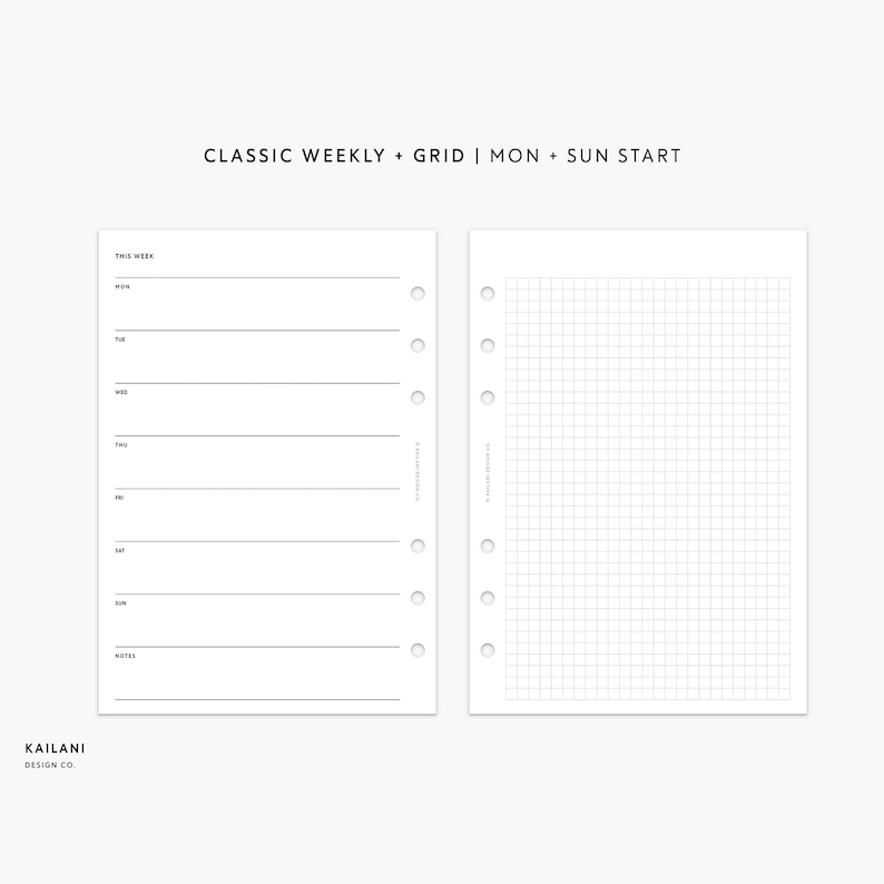 Personal Wide Undated Weekly Planner Inserts, Grid Layout (PDF Pattern ...
