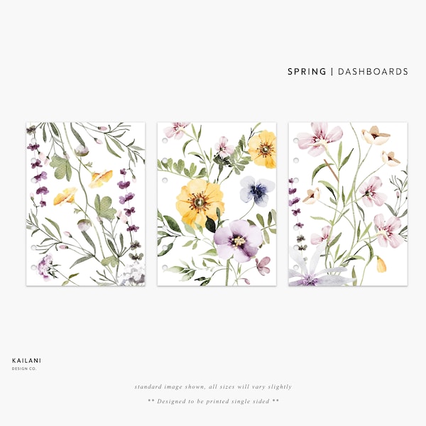 Pocket Floral Dashboards, Watercolor Floral, Section Covers, Pocket PRINTABLE Dashboards