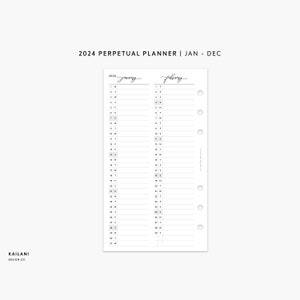2024 Personal Monthly Planner Inserts, Perpetual Planner, Personal Filofax, 2024 Agenda, Personal Rings printable, 2024 Calendar