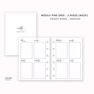 Pocket Rings Inserts, Weekly Planner Inserts, Weekly Agenda, Printable Weekly Planner, Undated Weekly, Minimalist, Pocket Inserts Printable