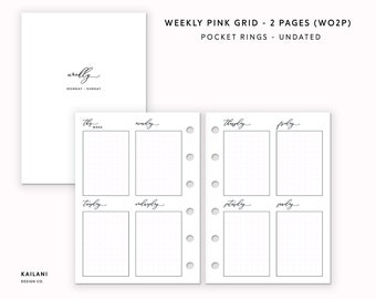 Pocket Rings Weekly Planner Inserts, Pink Grid (Digital Download)