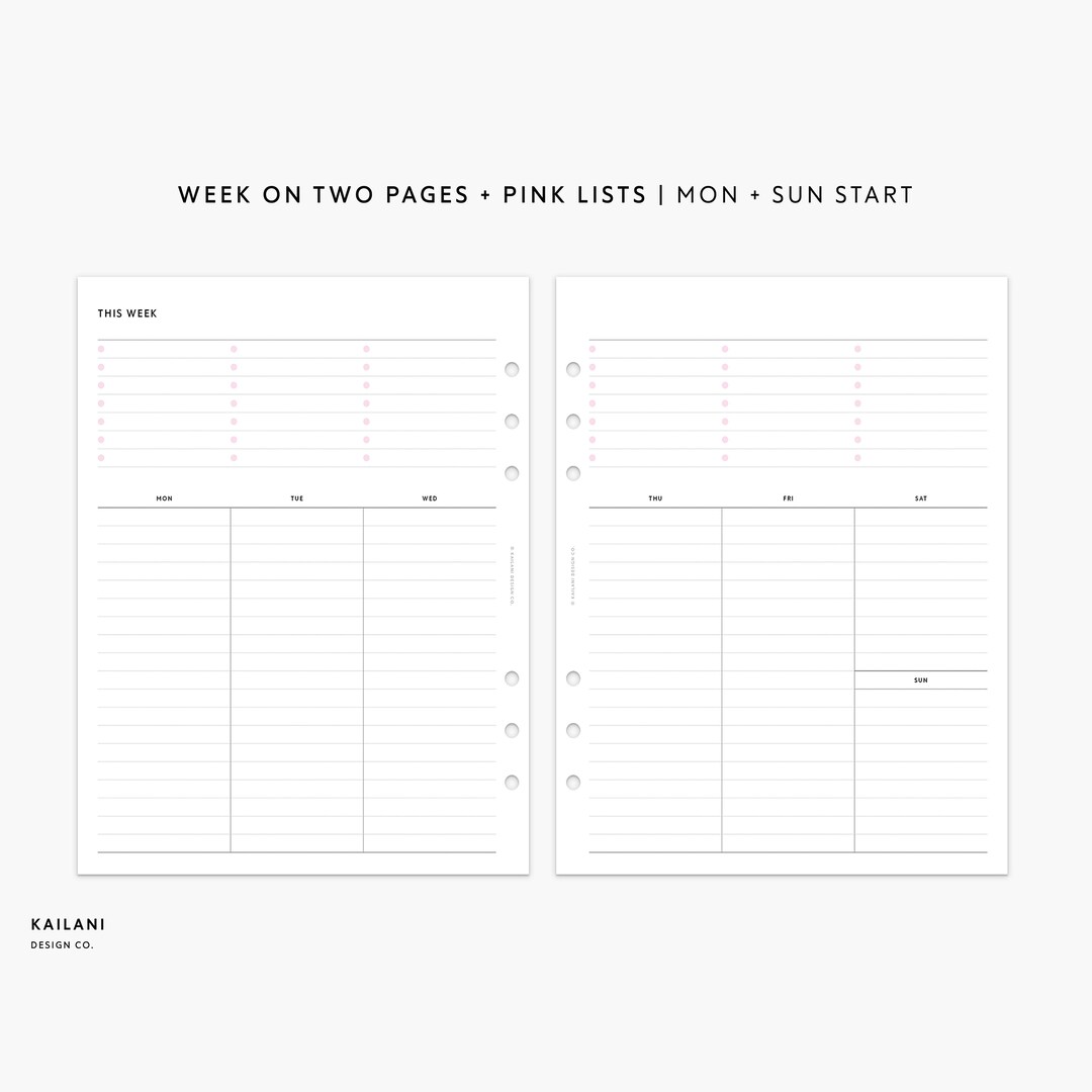 A5 Undated Weekly Planner Printable Planner Inserts, Week on Two Pages ...