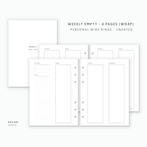 Personal Wide Weekly Planner Inserts, Erin Condren Inserts, Weekly Agenda, Weekly Planner Printable, Personal Wide Inserts, Undated Weekly