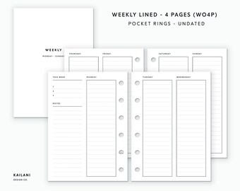 Pocket Rings Weekly Planner Inserts, Lined Columns (PDF Pattern)