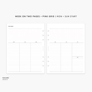 A5 Wide Undated Weekly Planner Inserts, Week on Two Pages, WO2P, Printable Weekly Planner, Undated Weekly, A5 Wide Insert, A5 WIDE GRID