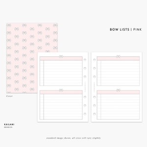 B6 INBOX and LIST Inserts, Minimal Design, Tasks, PRINTABLE, Bow Insert