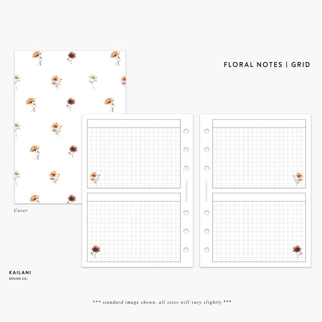 A5 Floral Notes GRID, A5 Grid, Grid Inserts, Notes, Journal, To-do ...