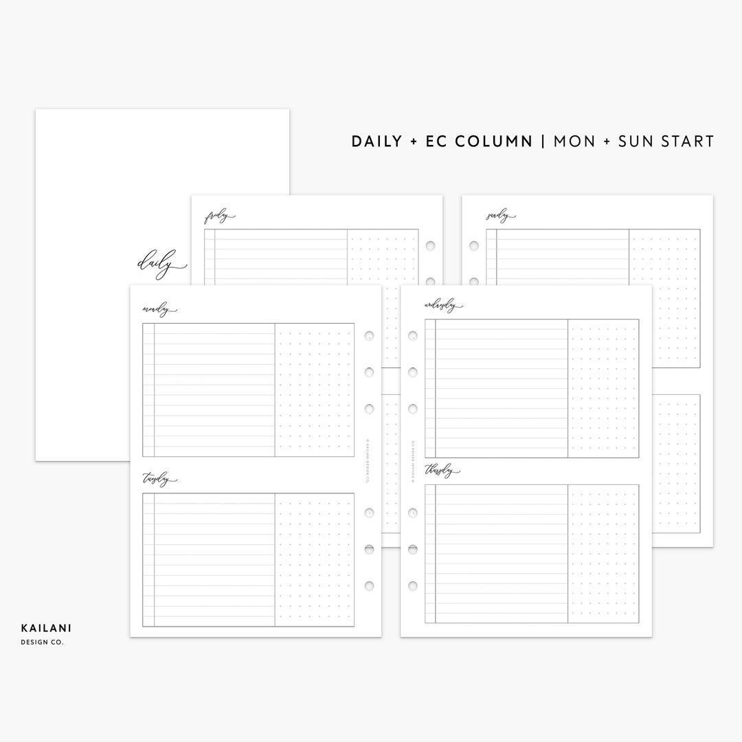 B6 Rings Daily Planner Inserts, Erin Condren Inserts, 2 Days on 1 Page ...