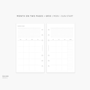 UNDATED Personal Monthly Planner Inserts, Personal Month on Two Pages, Personal Filofax, MM Agendas, Personal Rings printable, GRID