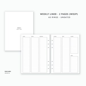 May include: A weekly planner with lined pages for each day of the week. The planner is designed for use with a A5 ring binder and is undated.