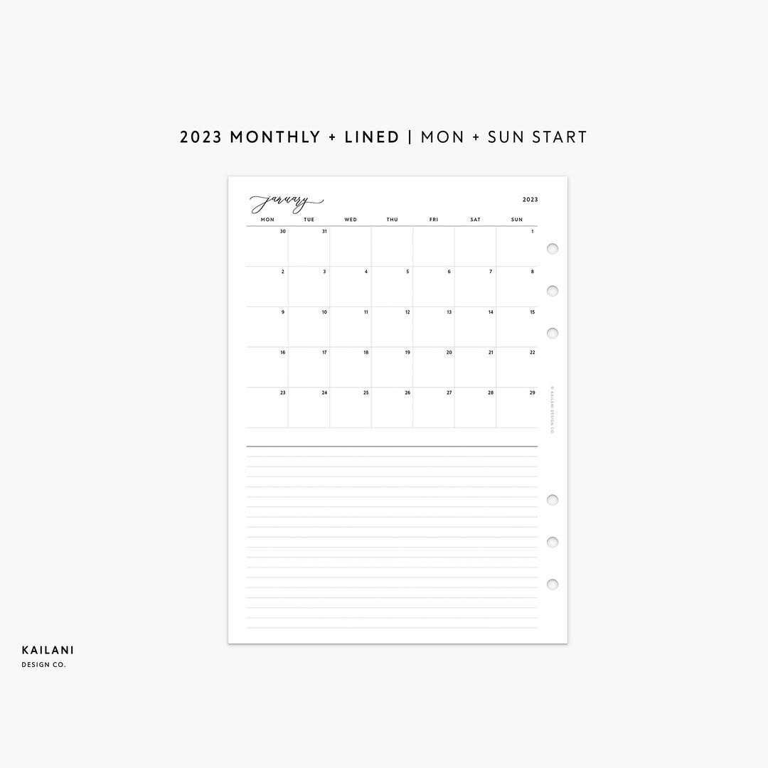 2023 A5 Monthly Planner Printable Insert Month on One Page - Etsy