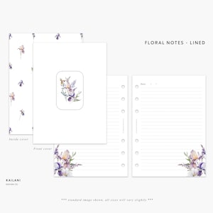 Halber Buchstabe Florale Notizen LINED, Halber Buchstabe Gefüttert, Gefütterte Einsätze, Notizen, Journal, To-Do-Listen, Halber Buchstabe Florale Gefütterte Notizen