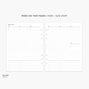 A5 Wide Undated Weekly Planner Inserts, Week on Two Pages, WO2P, Printable Weekly Planner, Undated Weekly, A5 Wide Insert